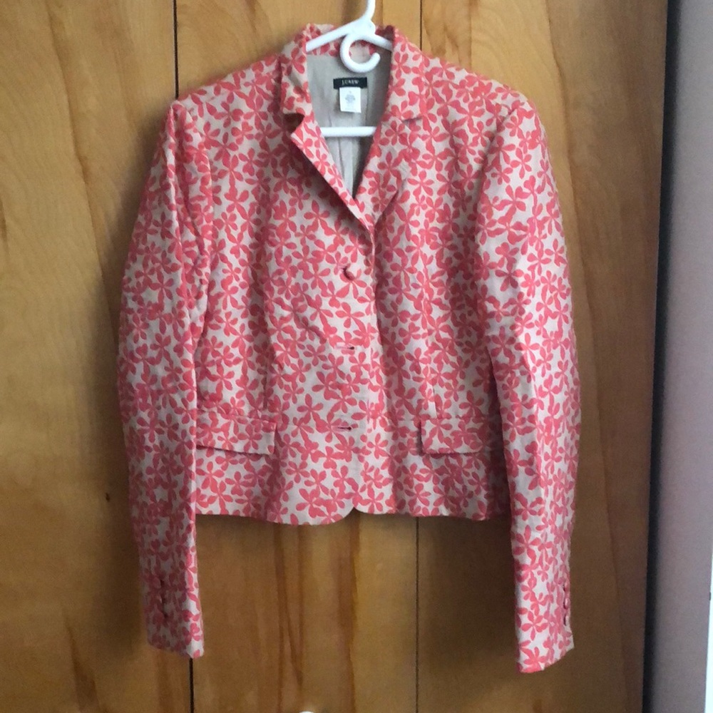 J Crew Linen Blazer Coral and cream Sz 14